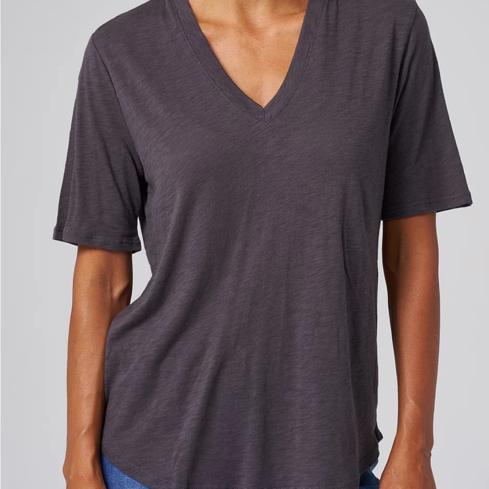 Franne Golde Classic V-Neck Gray Women's Top Carbon